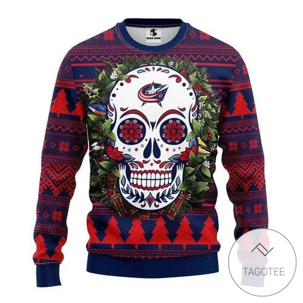 Columbus Blue Jackets Skull Flower Sweatshirt Knitted Ugly Christmas Sweater