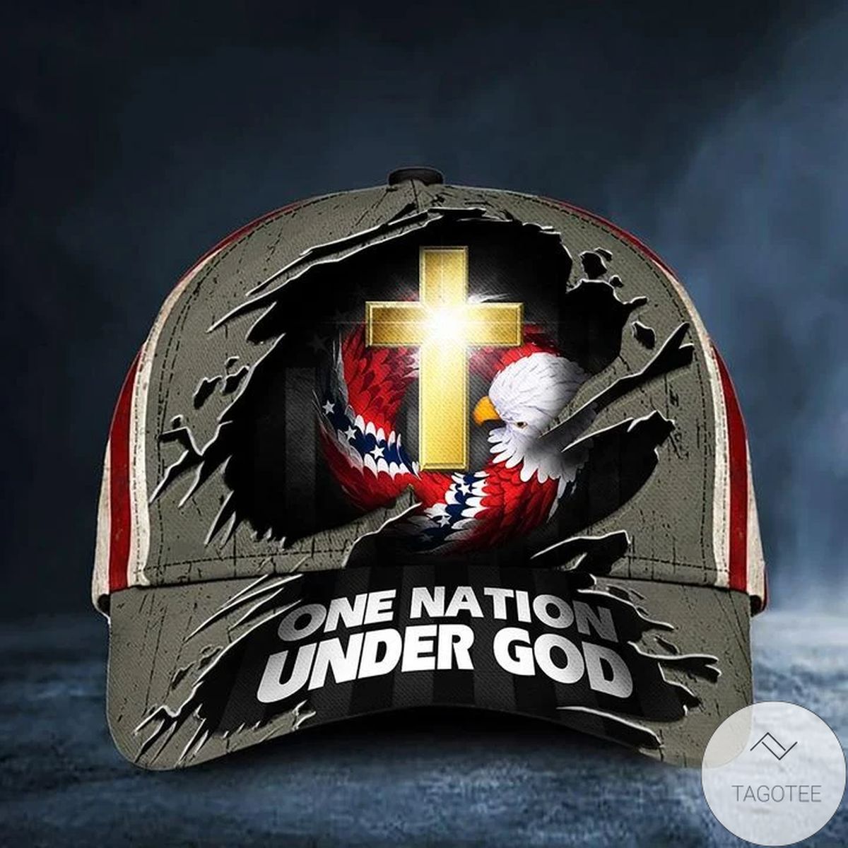 Cross One Nation Under God Hat USA Flag Wreath Eagle Christian Patriotic Cap Unique Gift