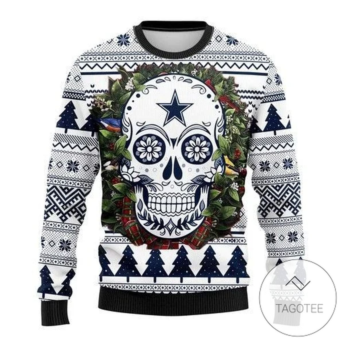 Dallas Cowboys Skull Flower Sweatshirt Knitted Ugly Christmas Sweater
