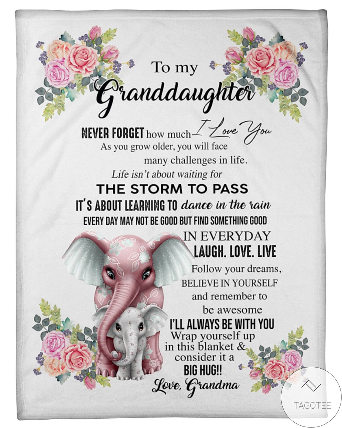 Elephants To My Granddaughter I'll Always Be With You Big Hug Fleece Blanket