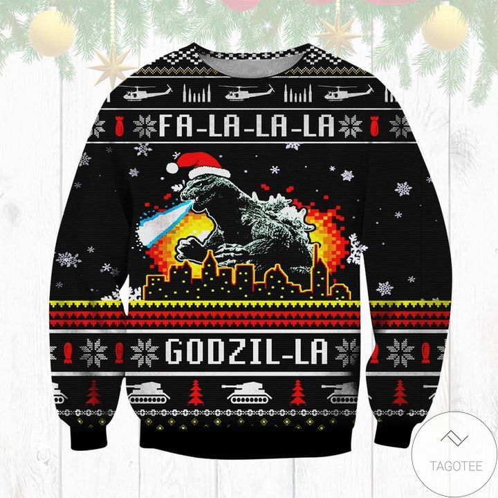Fa La La La Godzilla Ugly Christmas Sweater