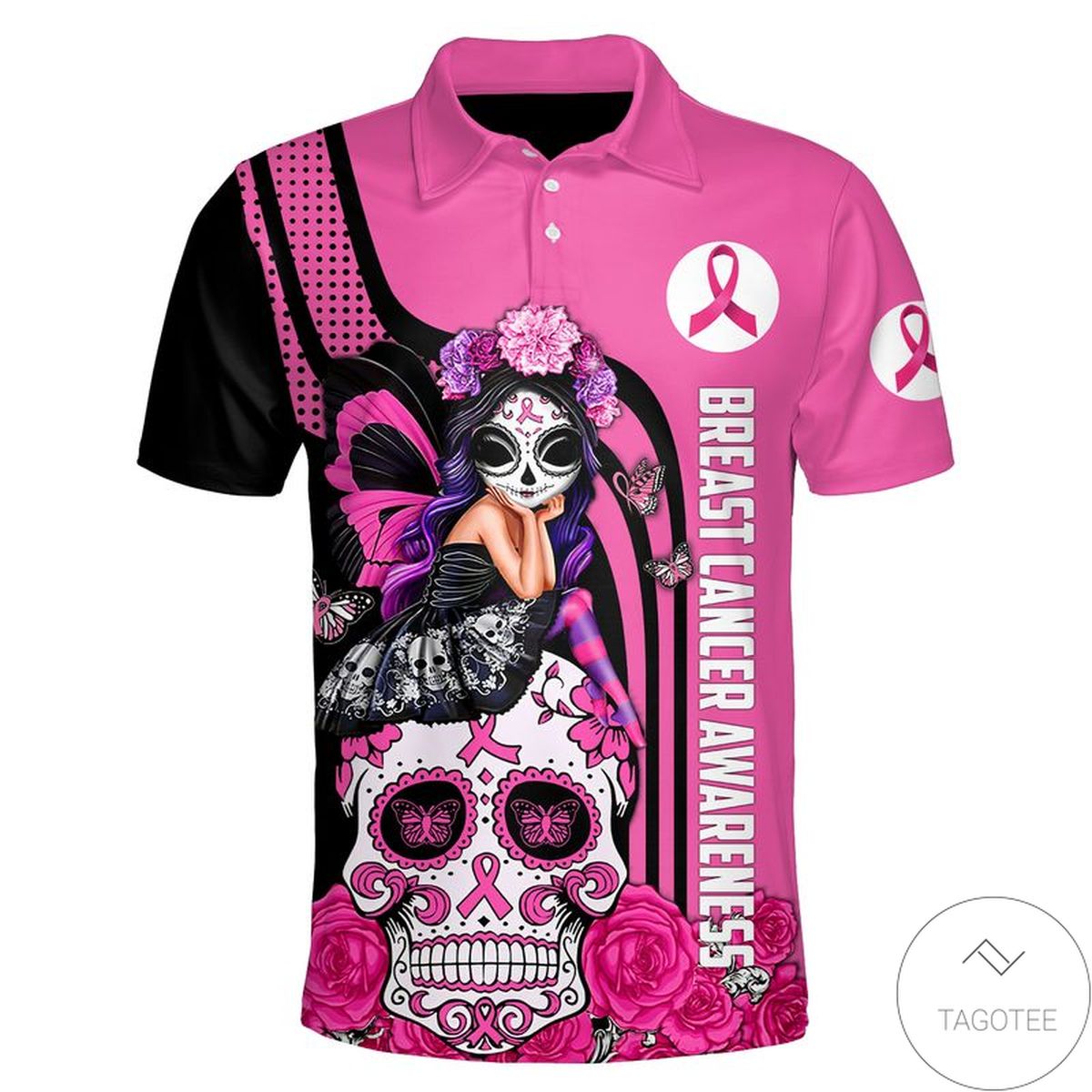 Fight Like A Girl Breast Cancer Awareness Rose Polo Shirt