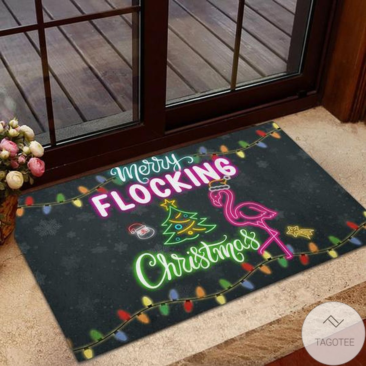 Flamingo Merry Flocking Christmas Doormat