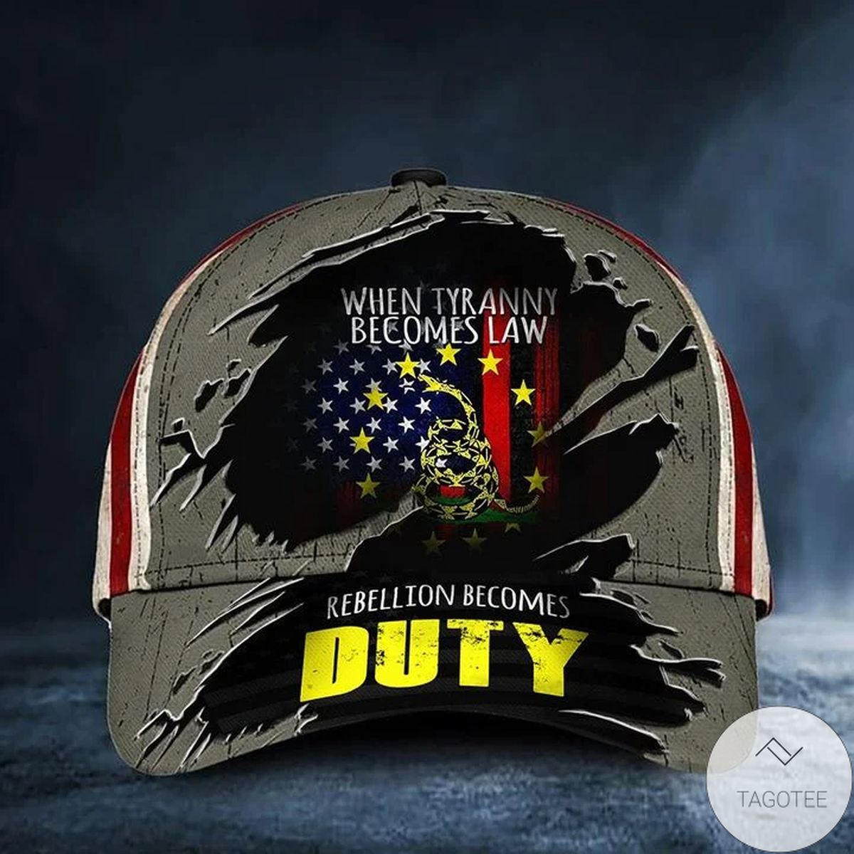 Gadsden Flag Hat When Tyranny Becomes Law Rebellion Becomes Duty USA Flag Cap Patriotic Gift
