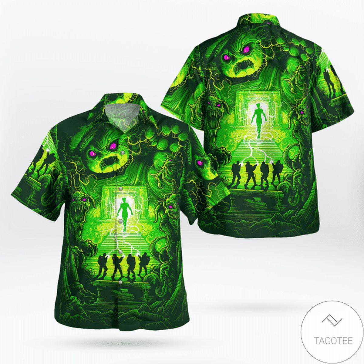 Ghostbusters Neon Green Hawaiian Shirt