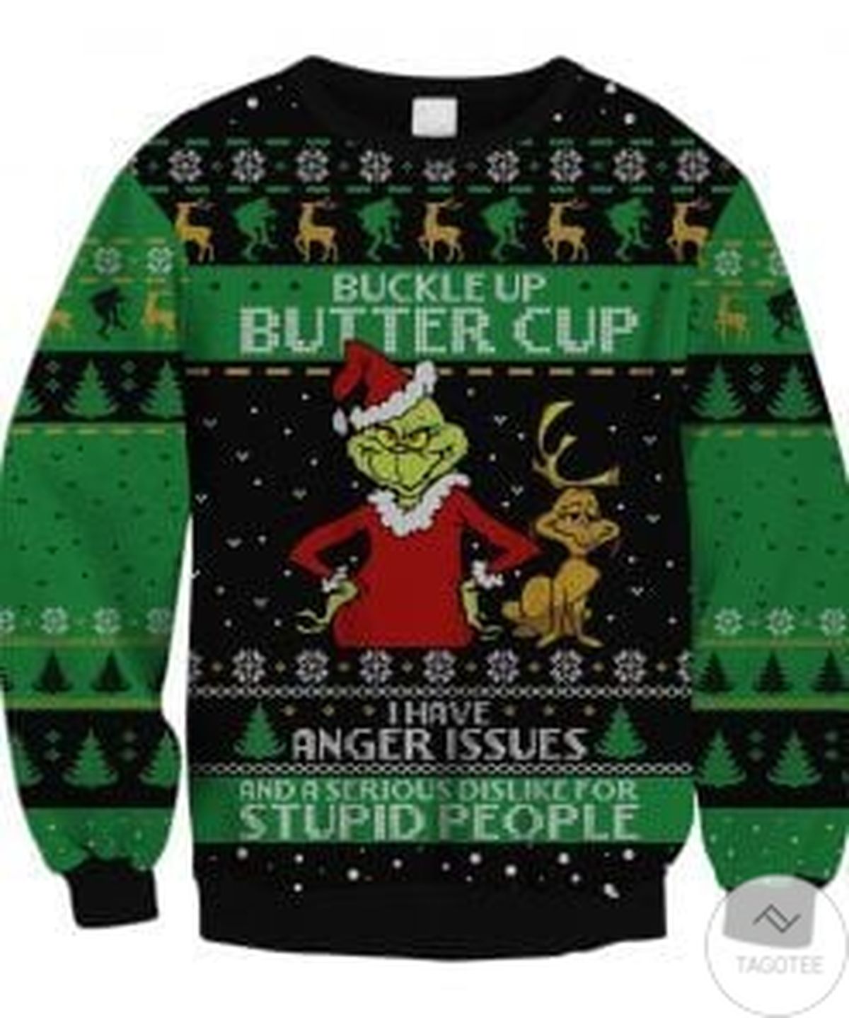 Grinch Buckle Up Butter Cup Ugly Christmas Sweater