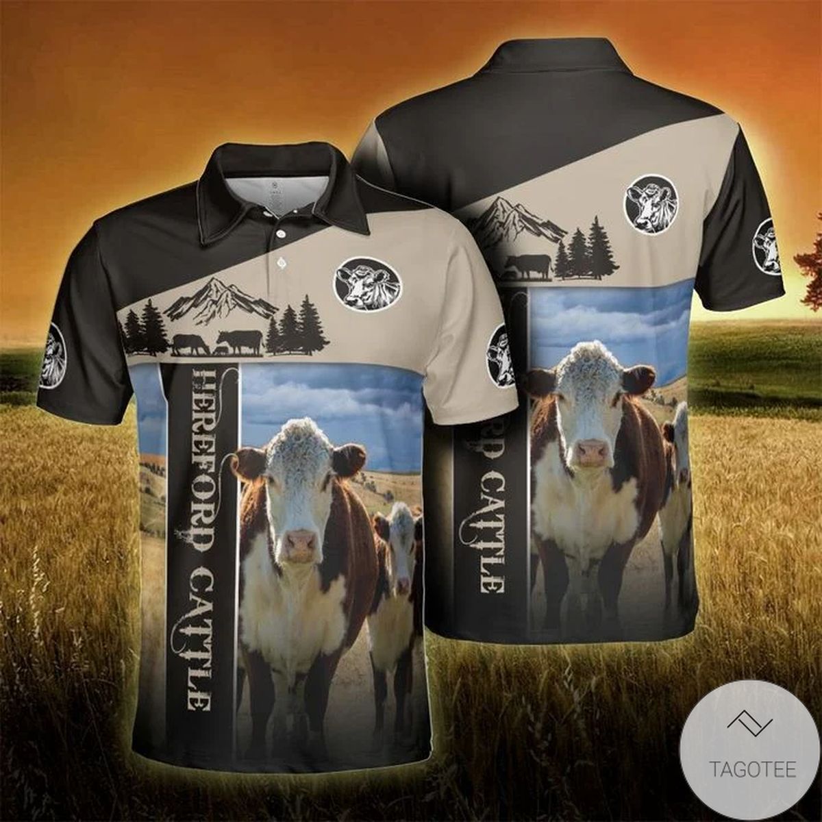 Hereford Cattle Lovers Proud Farmer Black Polo Shirt