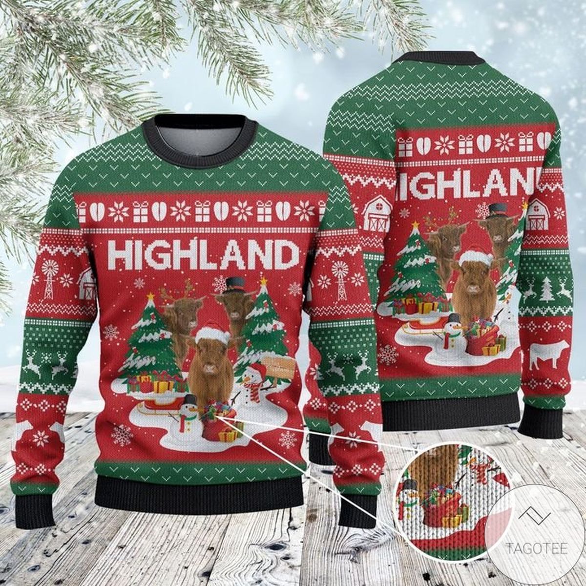 Highland Cattle Lovers Christmas Tree Ugly Christmas Sweater