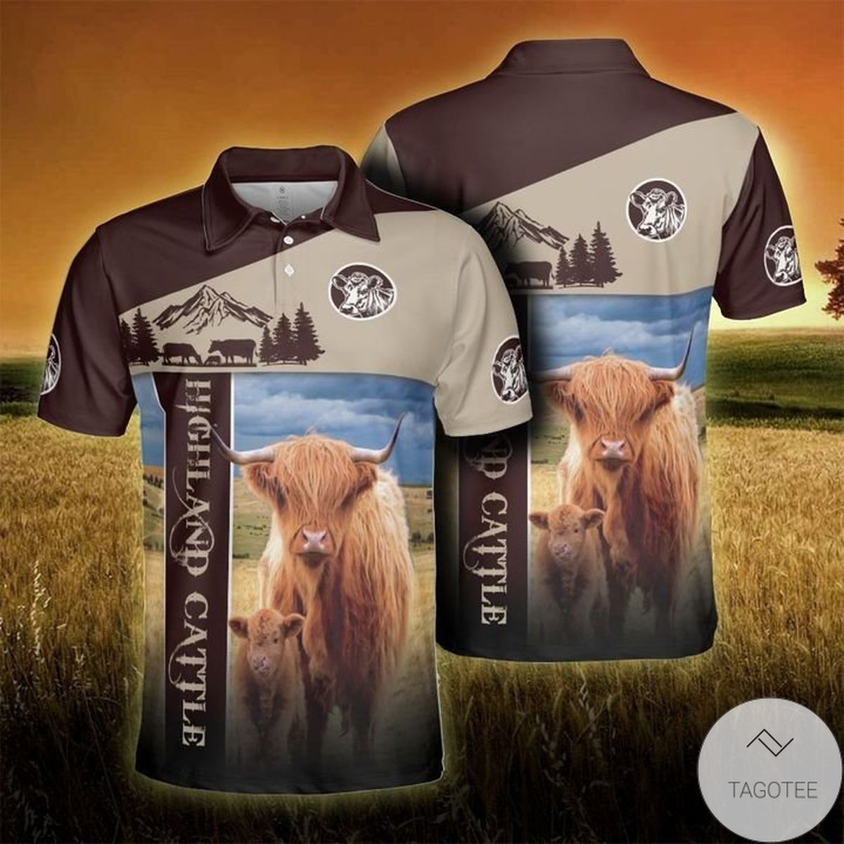 Highland Cattle Lovers Proud Farmer Black Polo Shirt