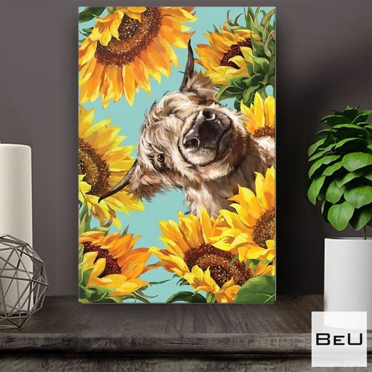 Highland Cow With Sunflower Poster