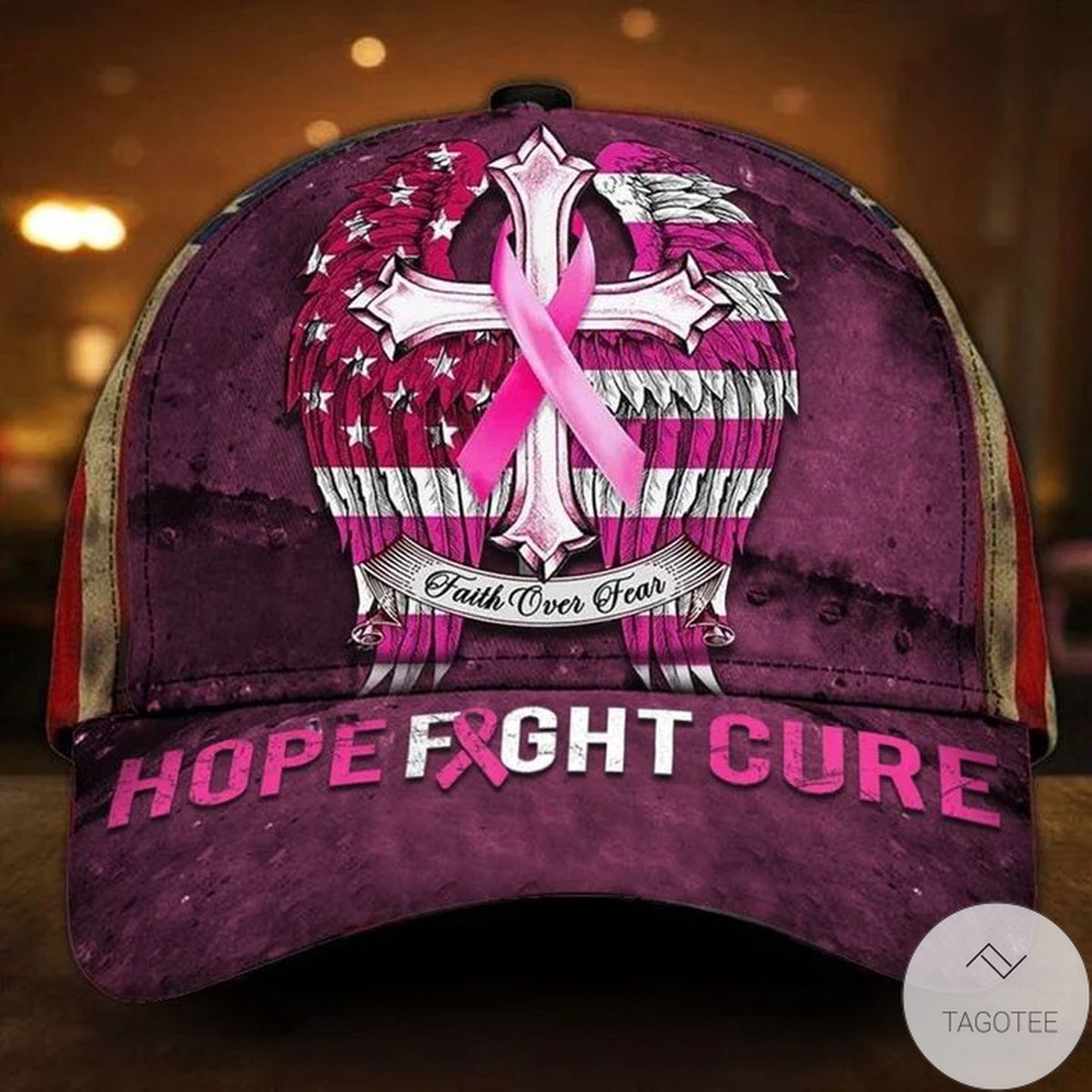 Hope Fight Cure Pink Ribbon USA Hat Honoring Breast Cancer Awareness Merchandise
