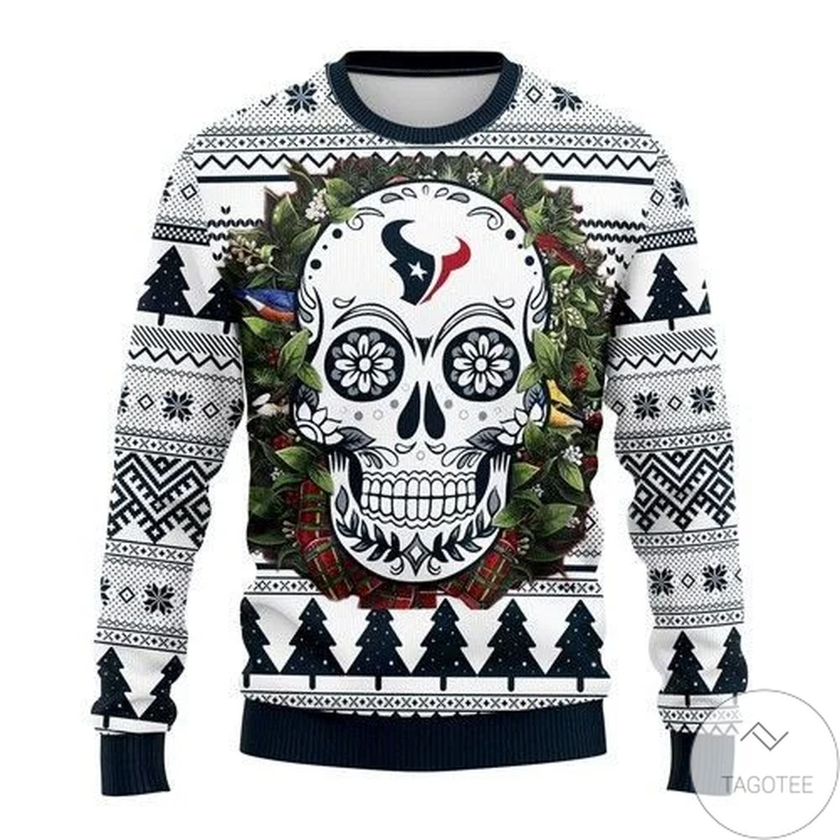Houston Texans Skull Flower Ugly Christmas Sweater