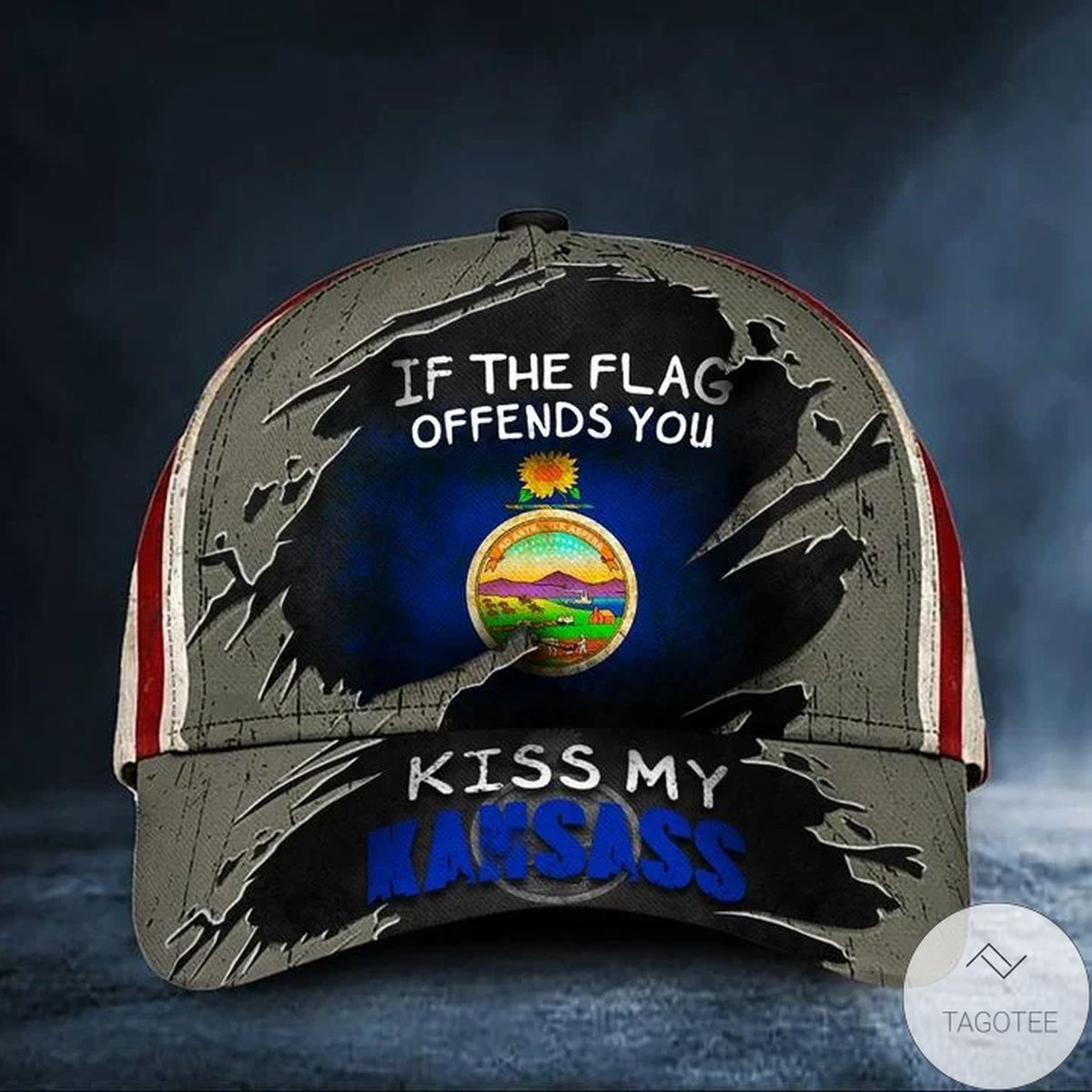 If The Flag Offends You Kiss My Kansasass Cap USA Flag Vintage Hat Mens M K State Merch