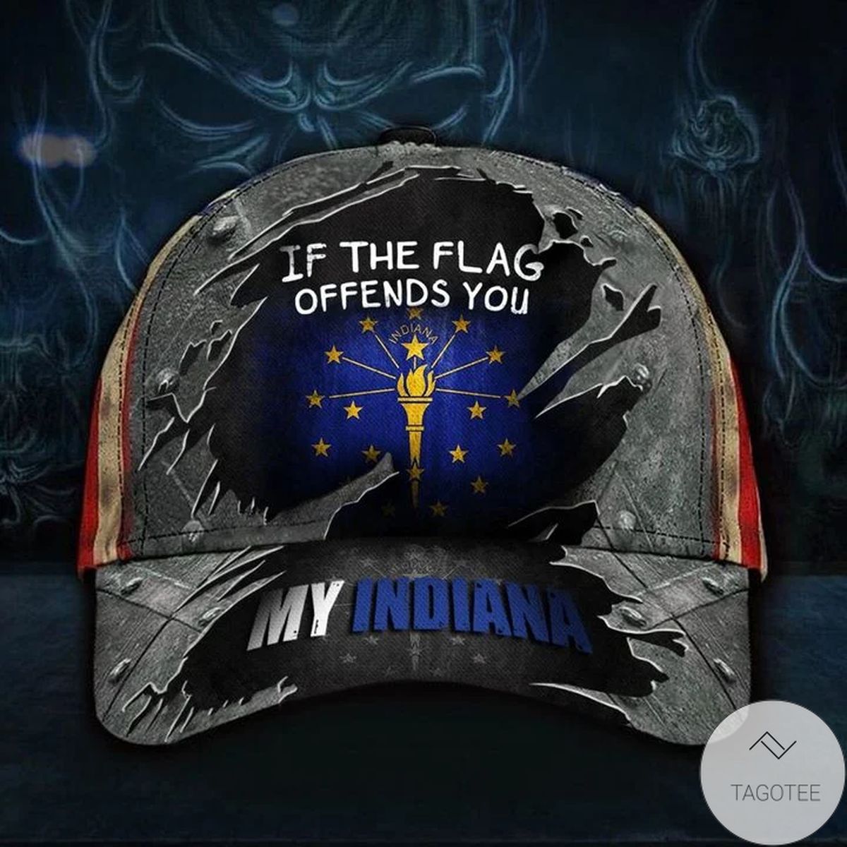 If The Flag Offends You My Indiana Hat Vintage USA Flag Ball Cap For Men Indiana Patriotic
