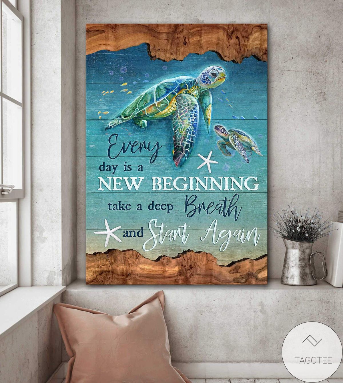 Jesus Turtle Under Ocean Everyday Is A New Beginning Canvas