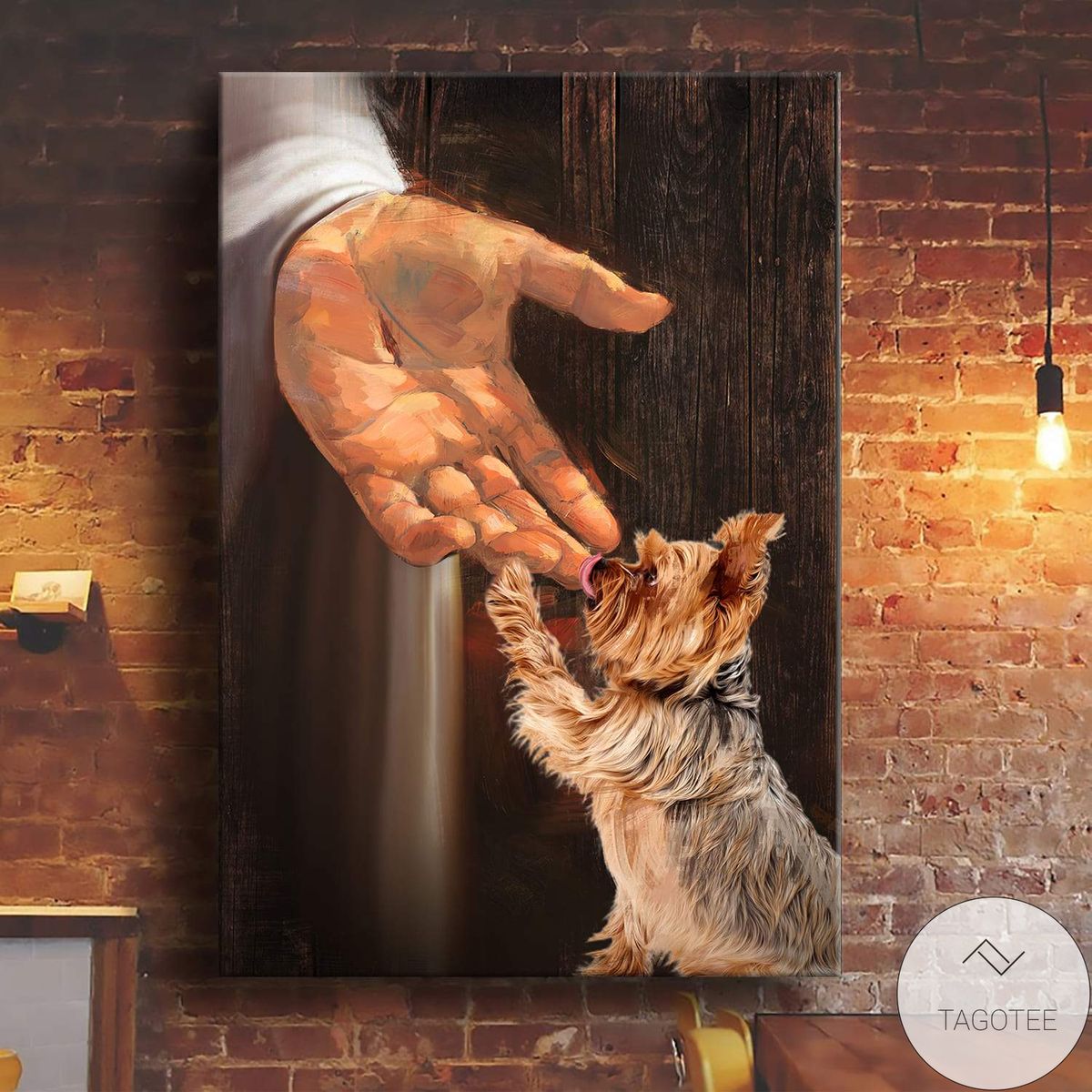 Jesus Yorkshire Terrier In The Hand Of God Canvas