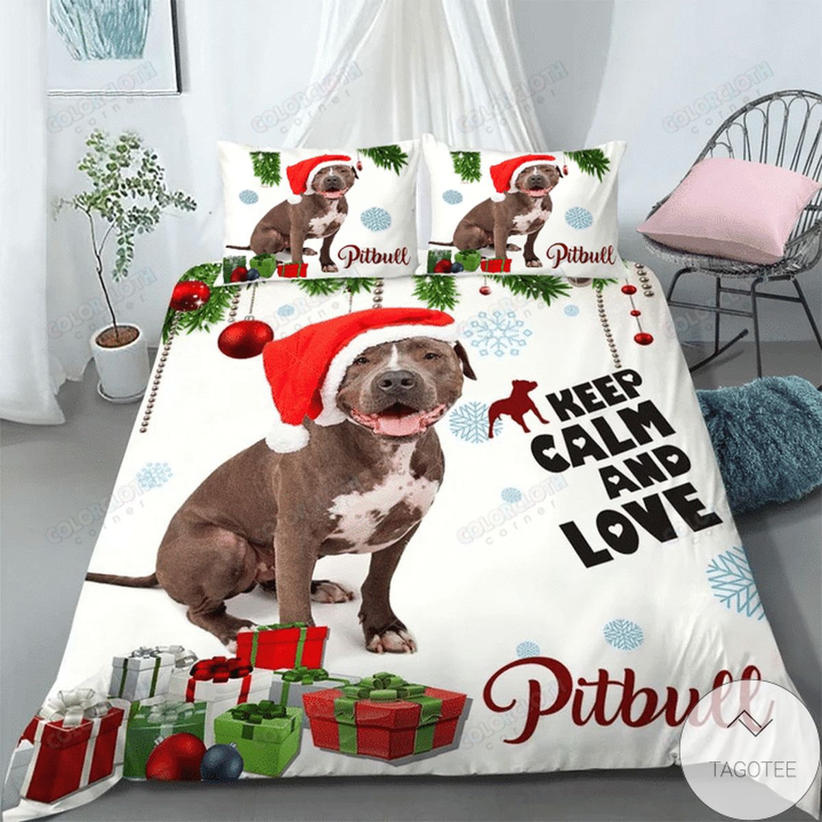 Keep Calm And Love Pitbull Christmas Bedding Set
