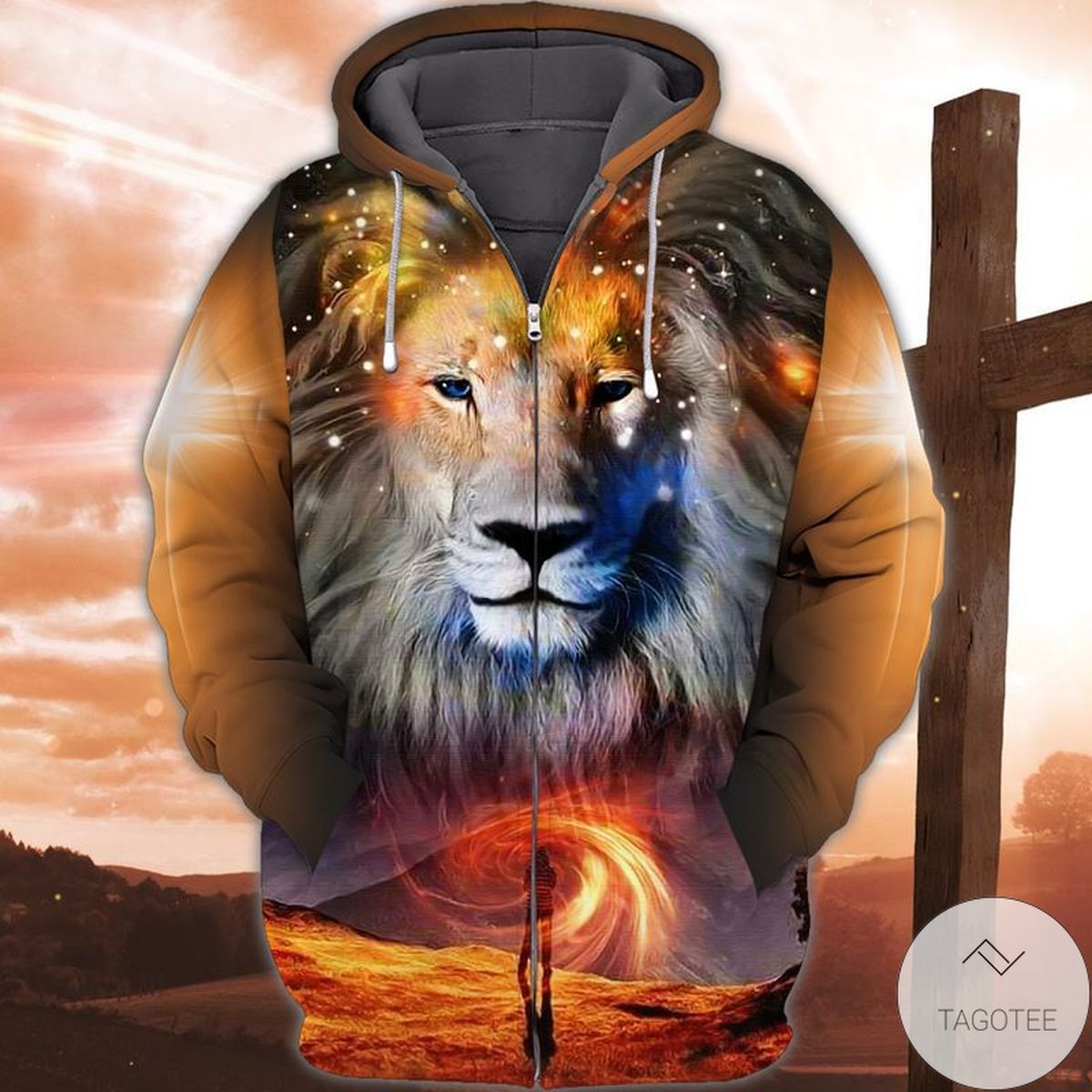 Lion I Can Do All Things Through Christ Tan Zip Hoodie