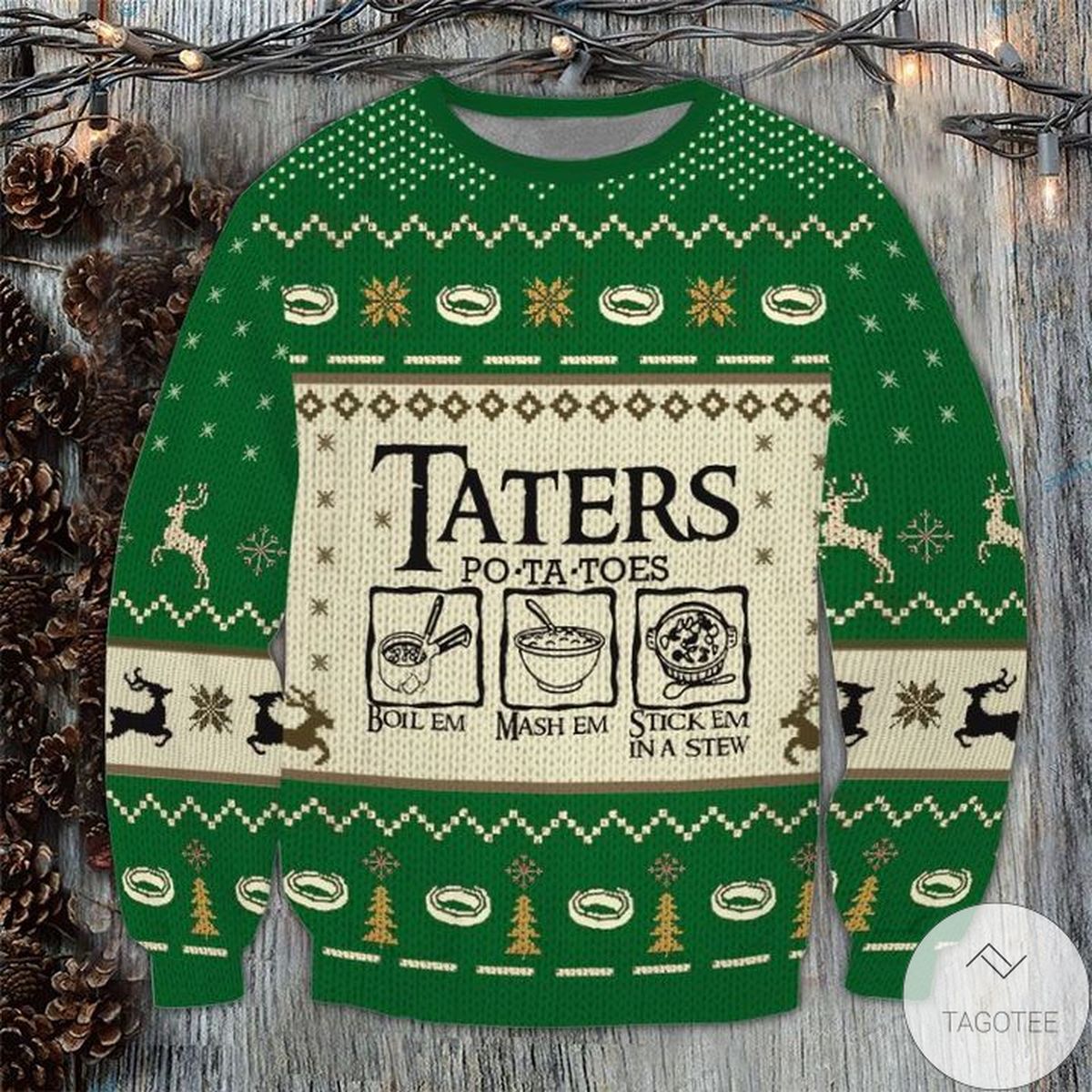 Lord Of The Rings Taters Potatoes Green Ugly Christmas Sweater