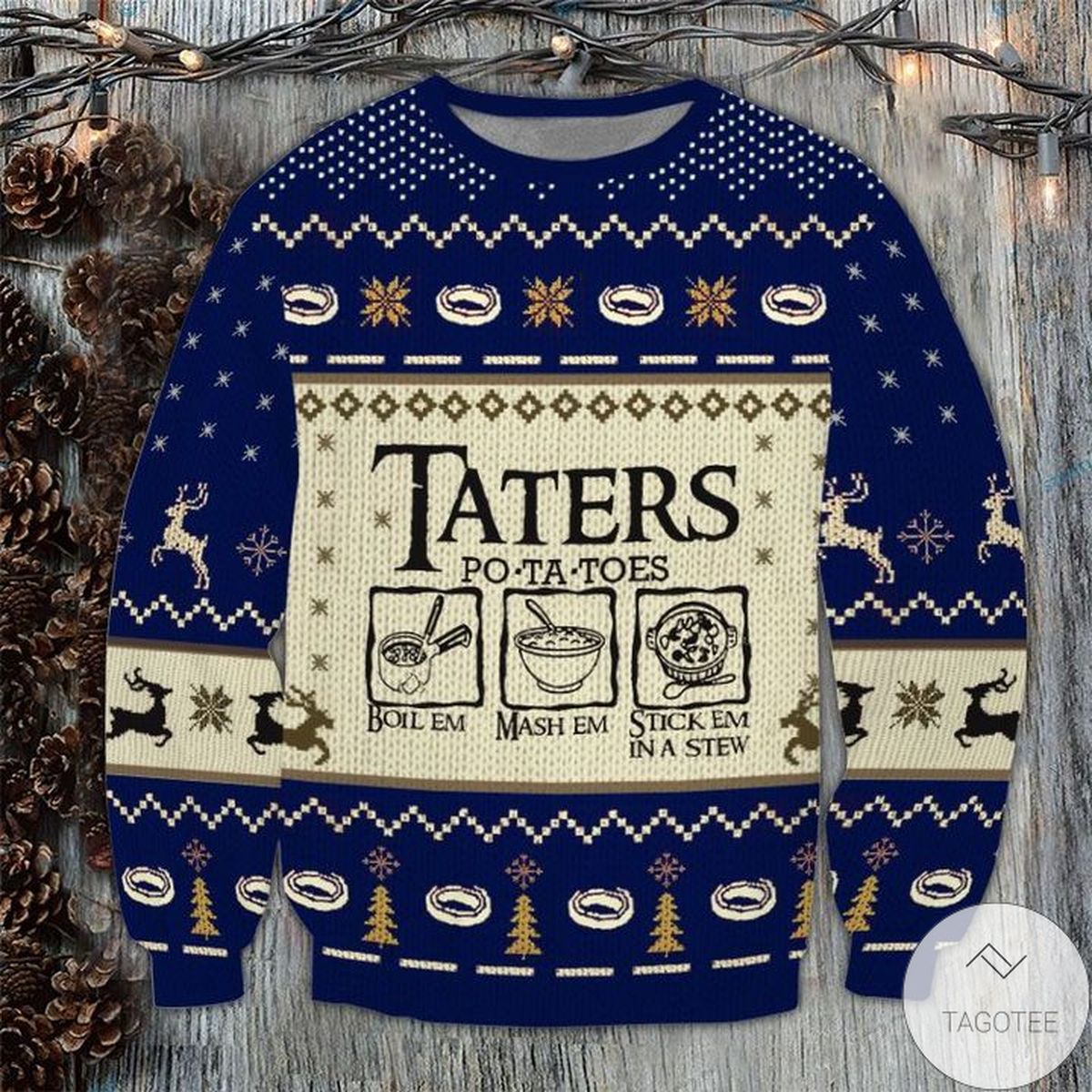 Lord Of The Rings Taters Potatoes Navy Ugly Christmas Sweater