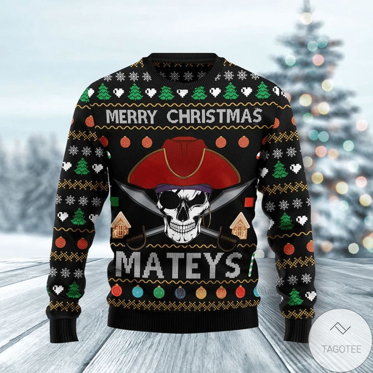 Mateys Pirate Skull Ugly Christmas Sweater
