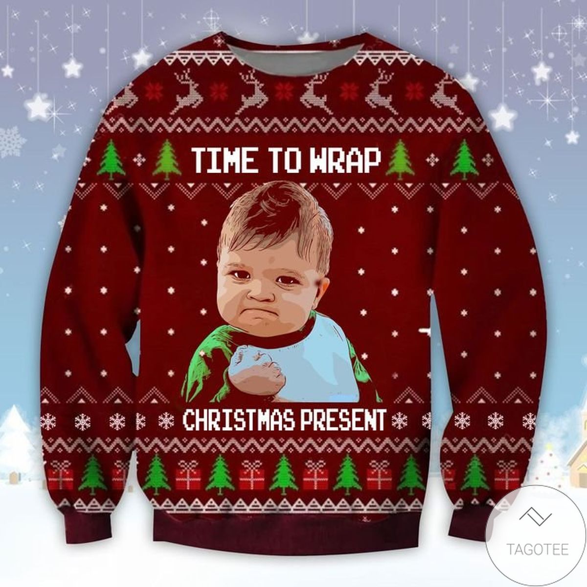 Meme Face Time To Wrap Christmas Present Ugly Christmas Sweater