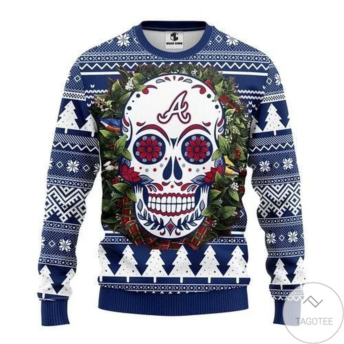 Mlb Atlanta Braves Skull Flower Ugly Christmas Sweater