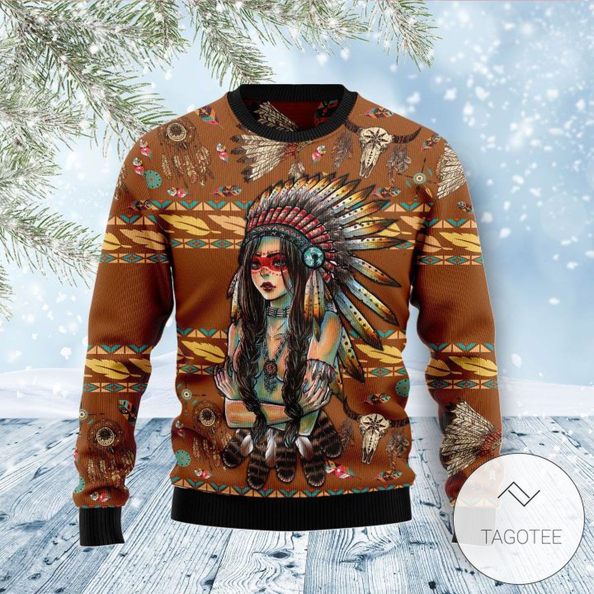 Native American Girl Sweatshirt Knitted Ugly Christmas Sweater