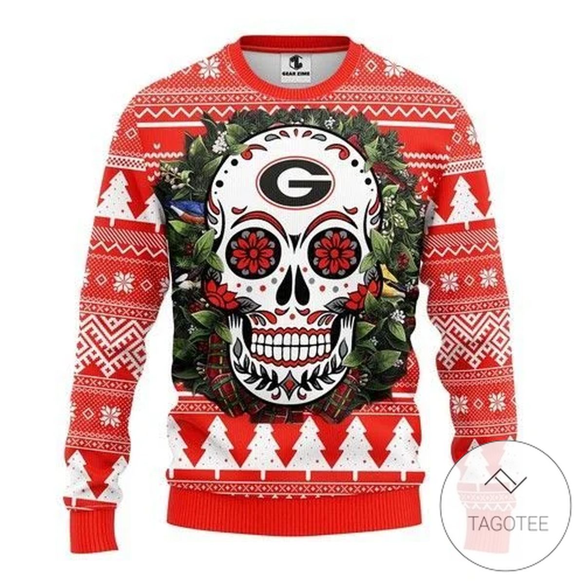Ncaa Georgia Bulldogs Skull Flower Sweatshirt Knitted Ugly Christmas Sweater