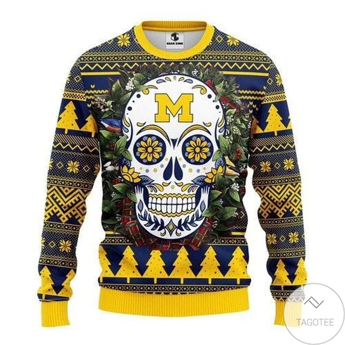 Ncaa Michigan Wolverines Skull Flower Ugly Christmas Sweater