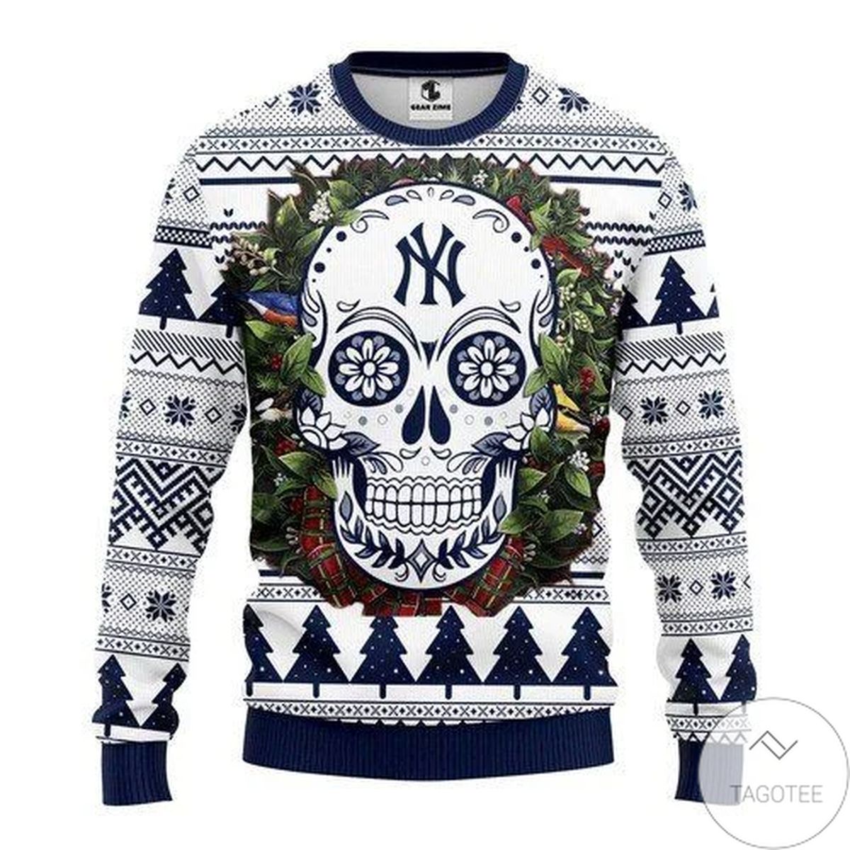 New York Yankees Skull Flower Ugly Christmas Sweater