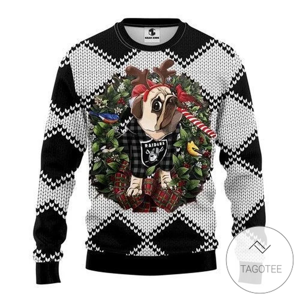 Nfl Oakland Raiders Pug Dog Sweatshirt Knitted Ugly Christmas Sweater