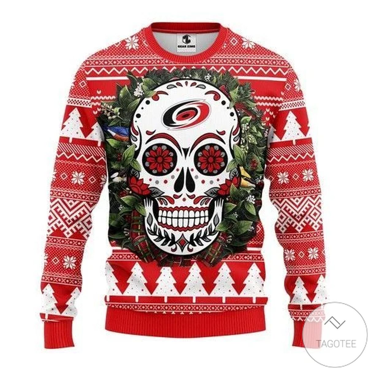 Nhl Carolina Hurricanes Skull Flower Ugly Christmas Sweater