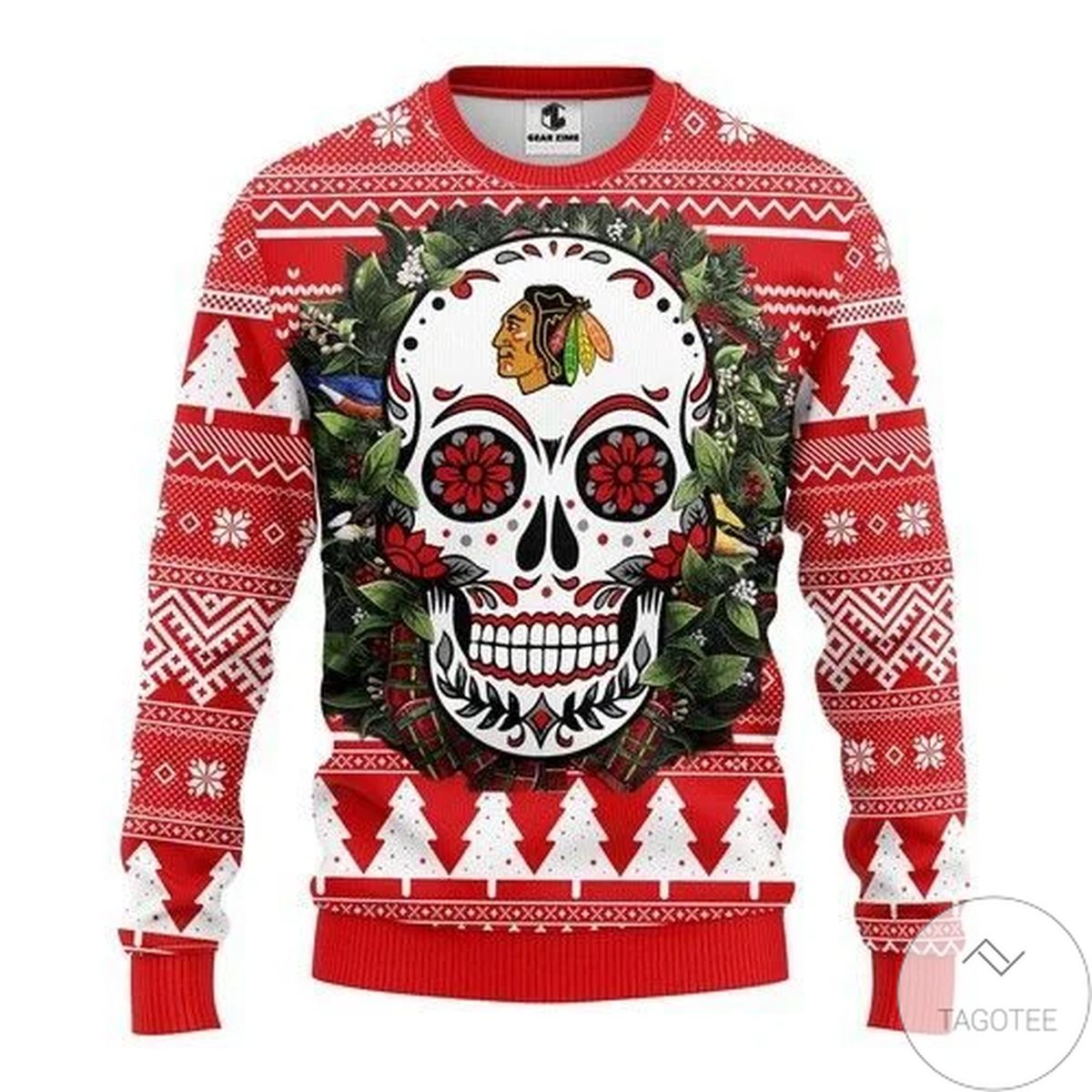 Nhl Chicago Blackhawks Skull Flower Ugly Christmas Sweater