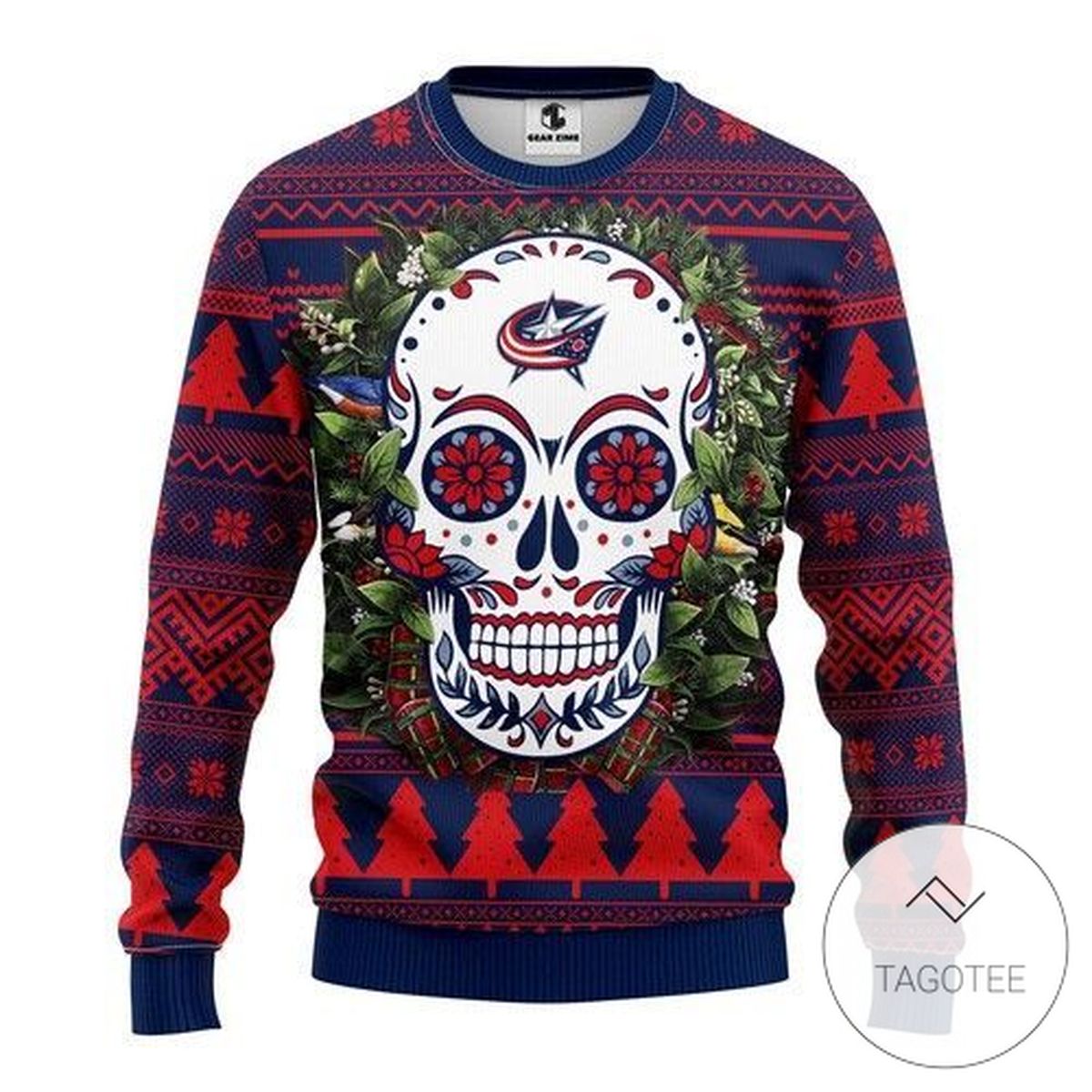 Nhl Columbus Blue Jackets Skull Flower Sweatshirt Knitted Ugly Christmas Sweater