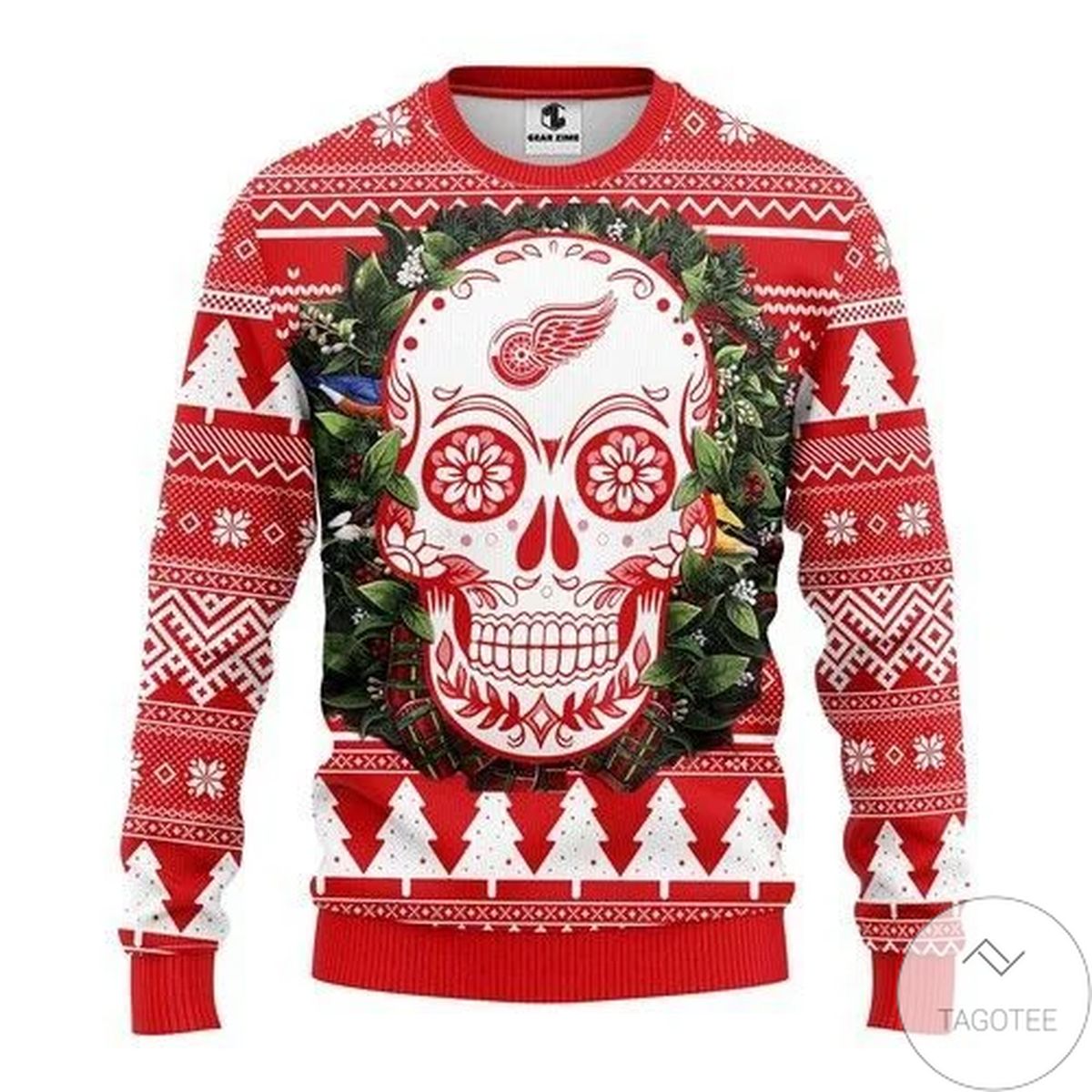 Nhl Detroit Red Wings Skull Flower Ugly Christmas Sweater