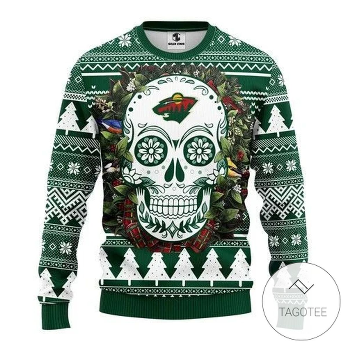 Nhl Minnesota Wild Skull Flower Sweatshirt Knitted Ugly Christmas Sweater