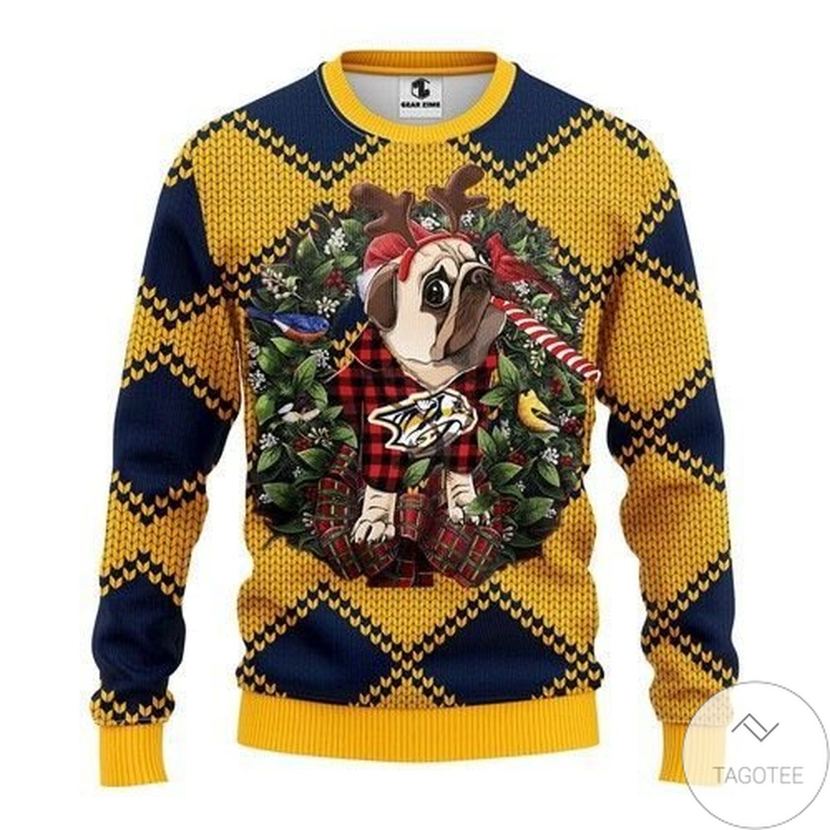 Nhl Nashville Predators Pug Dog Ugly Christmas Sweater