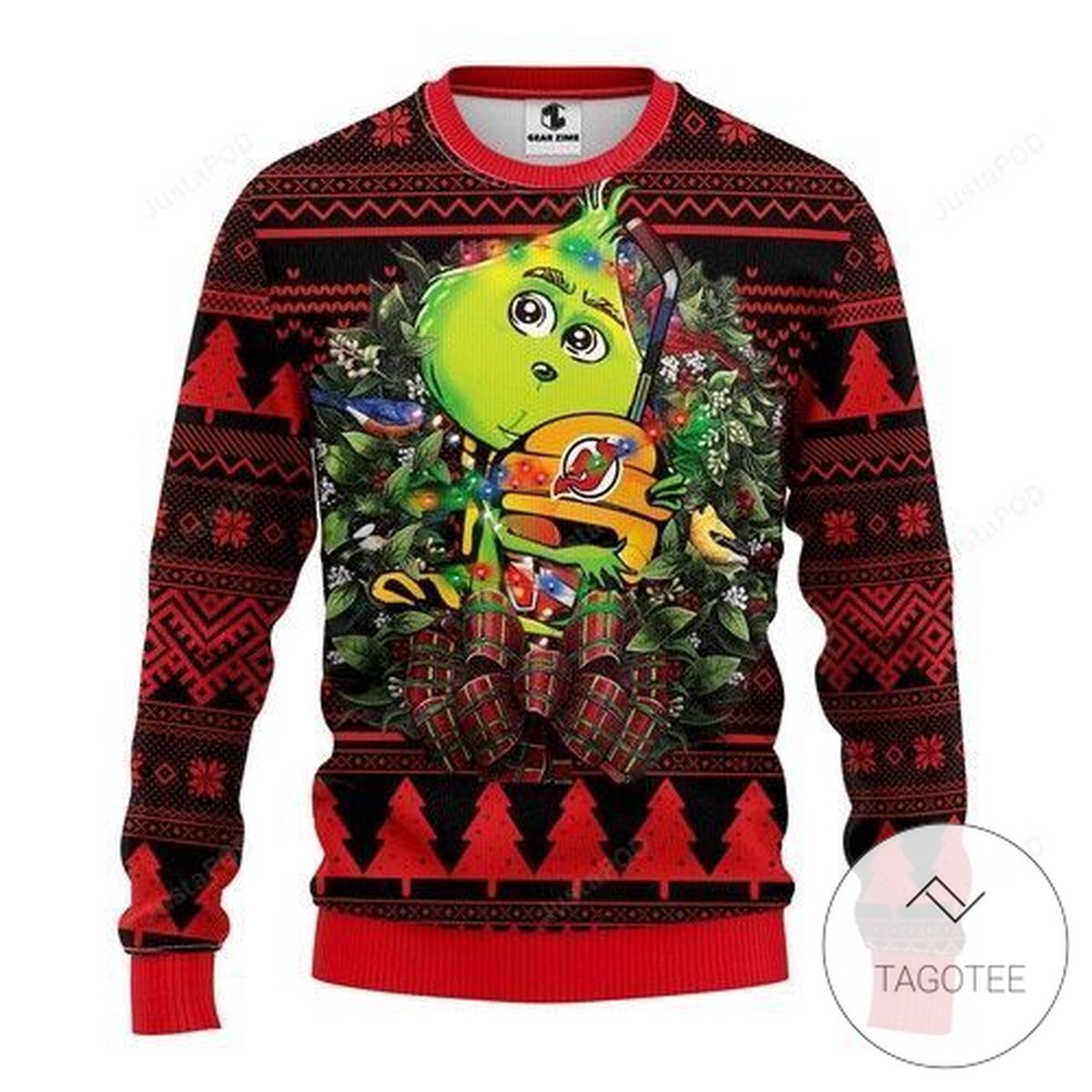 Nhl New Jersey Devils Grinch Hug Sweatshirt Knitted Ugly Christmas Sweater