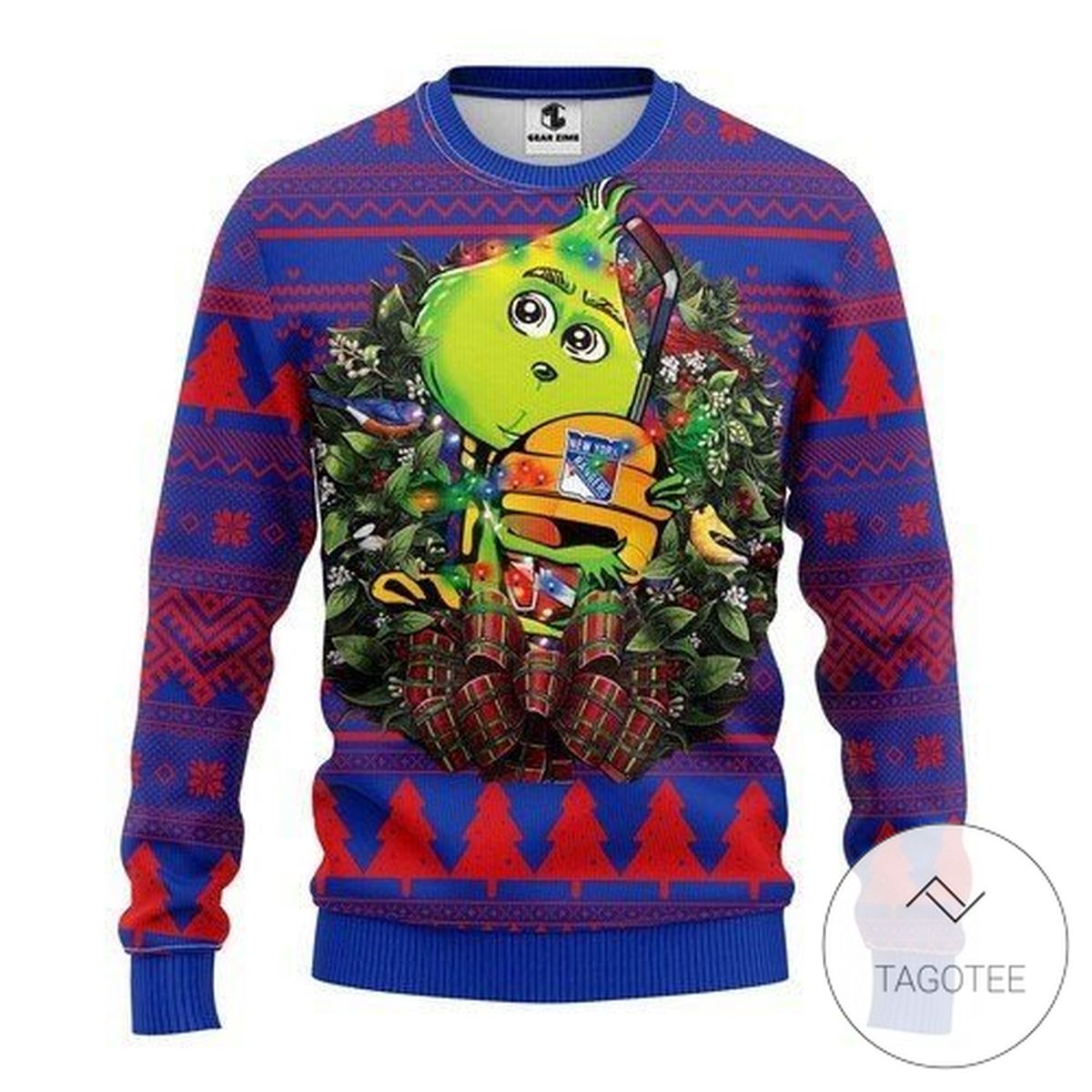 Nhl New York Rangers Grinch Hug Sweatshirt Knitted Ugly Christmas Sweater