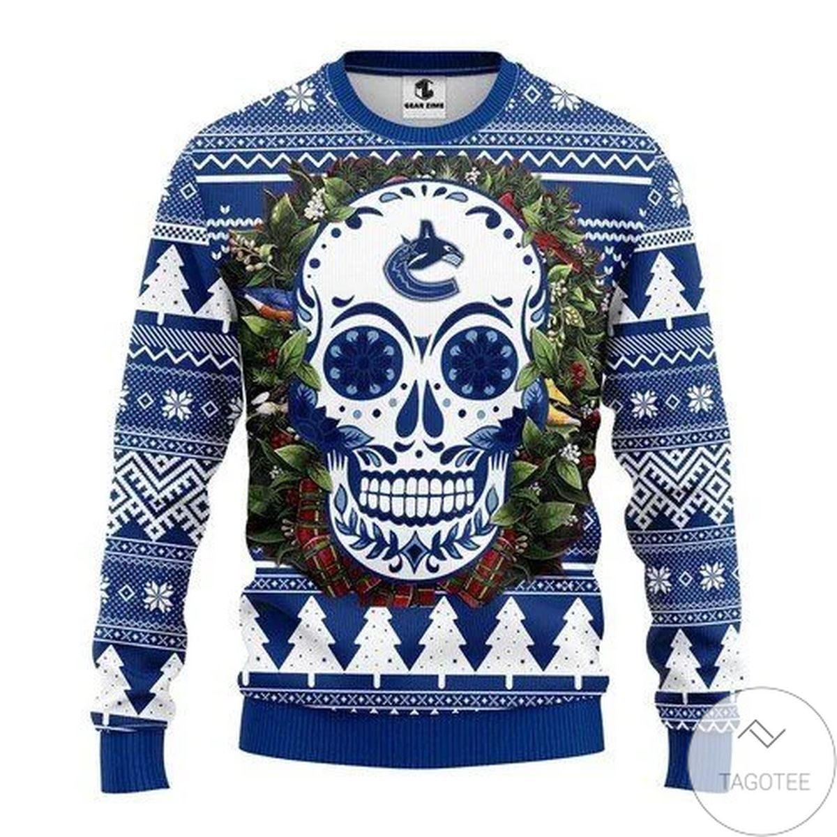 Nhl Vancouver Canucks Skull Flower Ugly Christmas Sweater