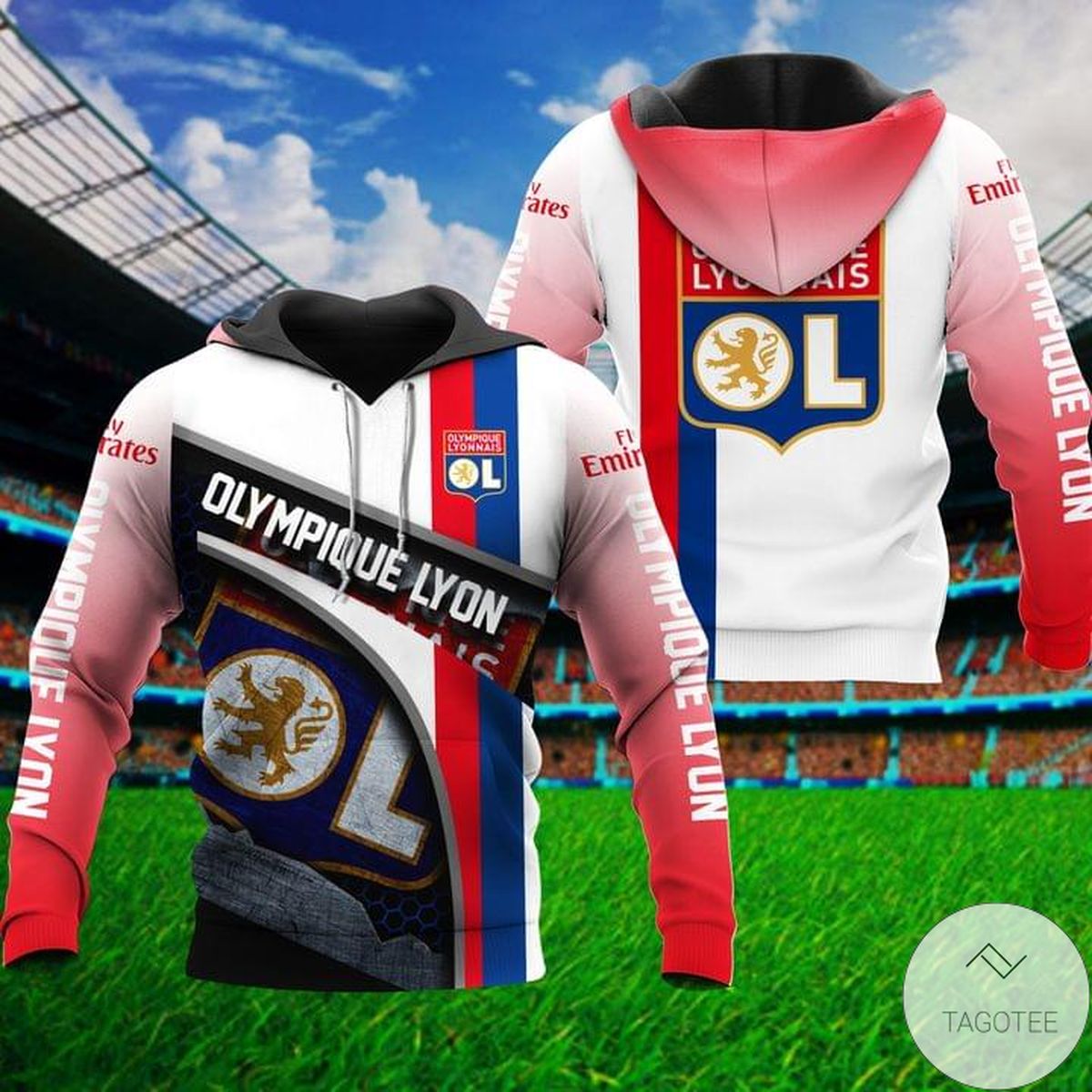 Olympique Lyonnais Logo White And Red Hoodie