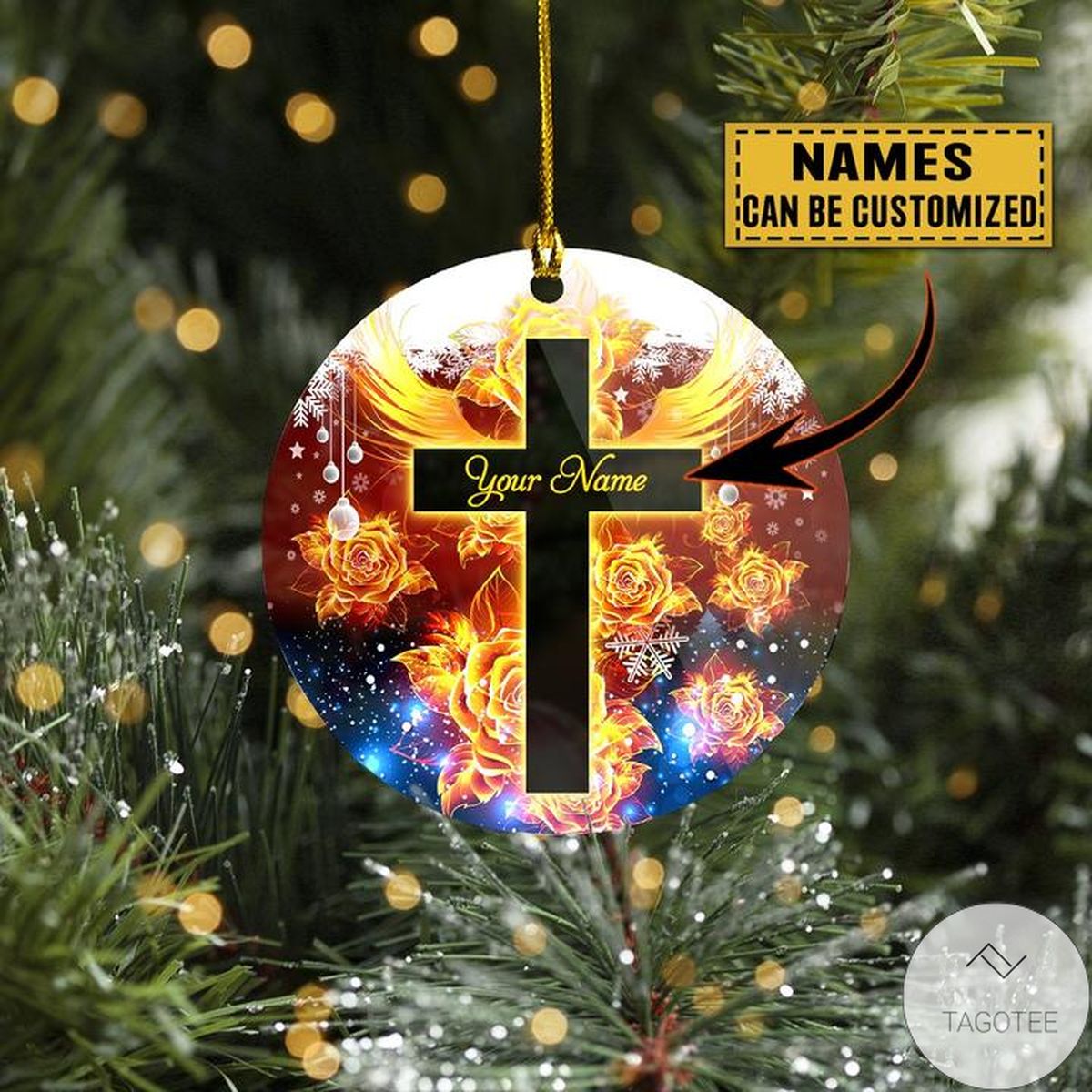 Personalized Cross Christmas Theme Ornament