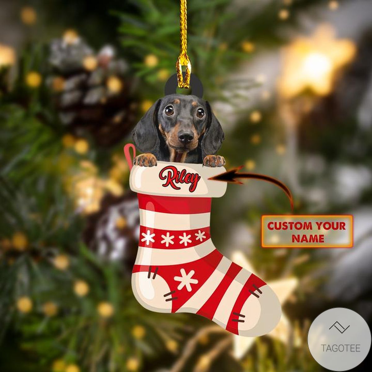 Personalized Dachshund Happy Christmas Ornament