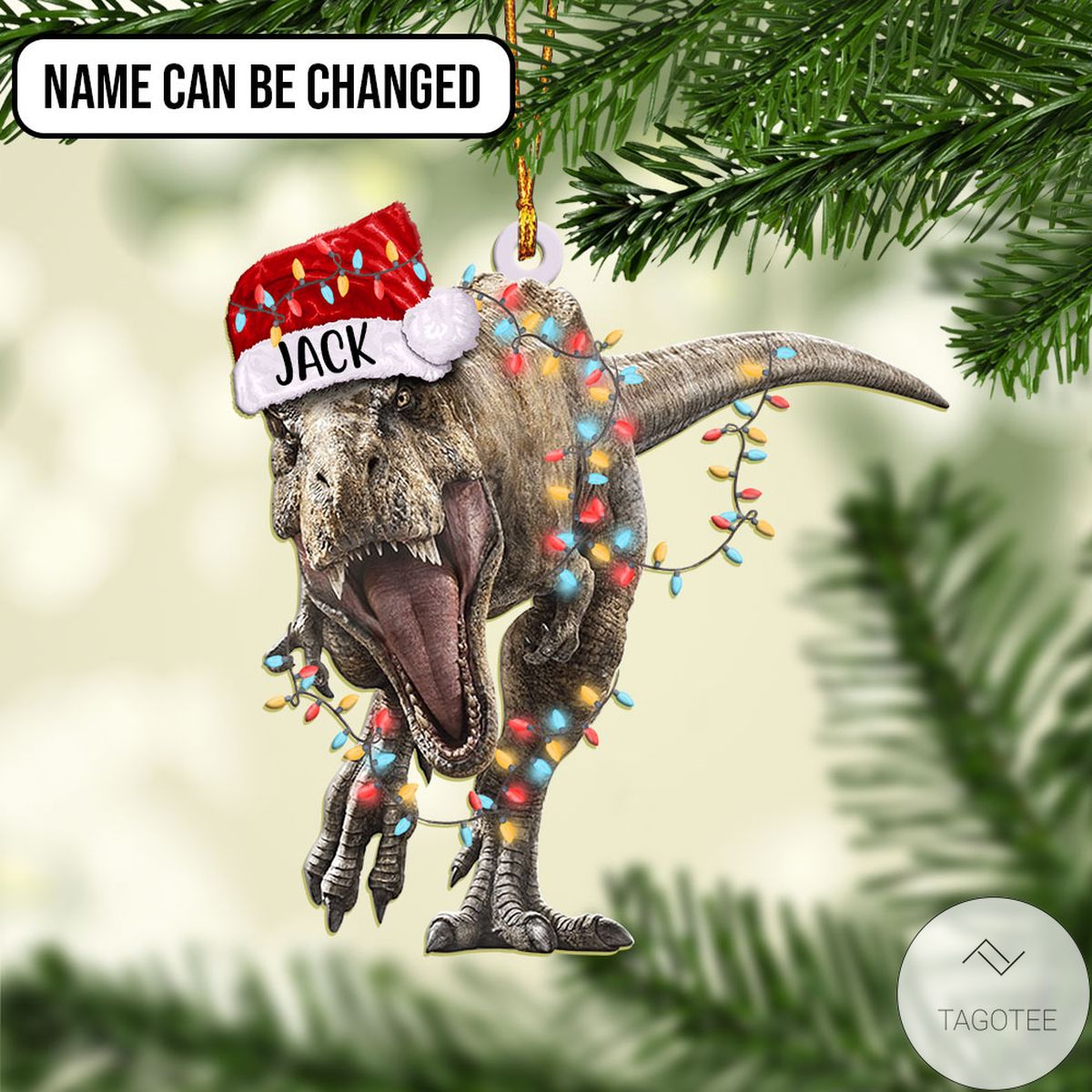 Personalized Dinosaur Christmas Mica Ornament