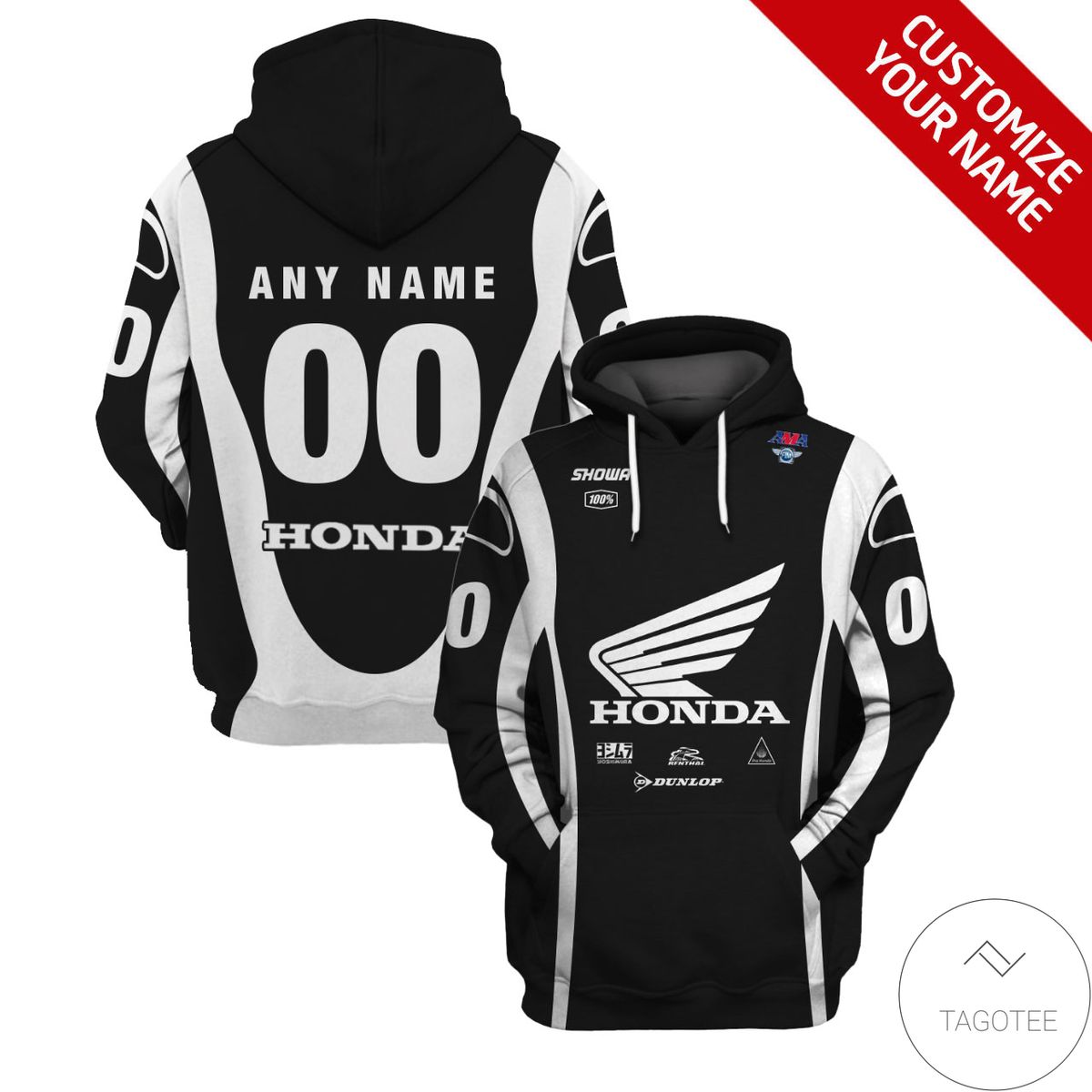 Personalized Honda Branded Black Unisex 3d Hoodie