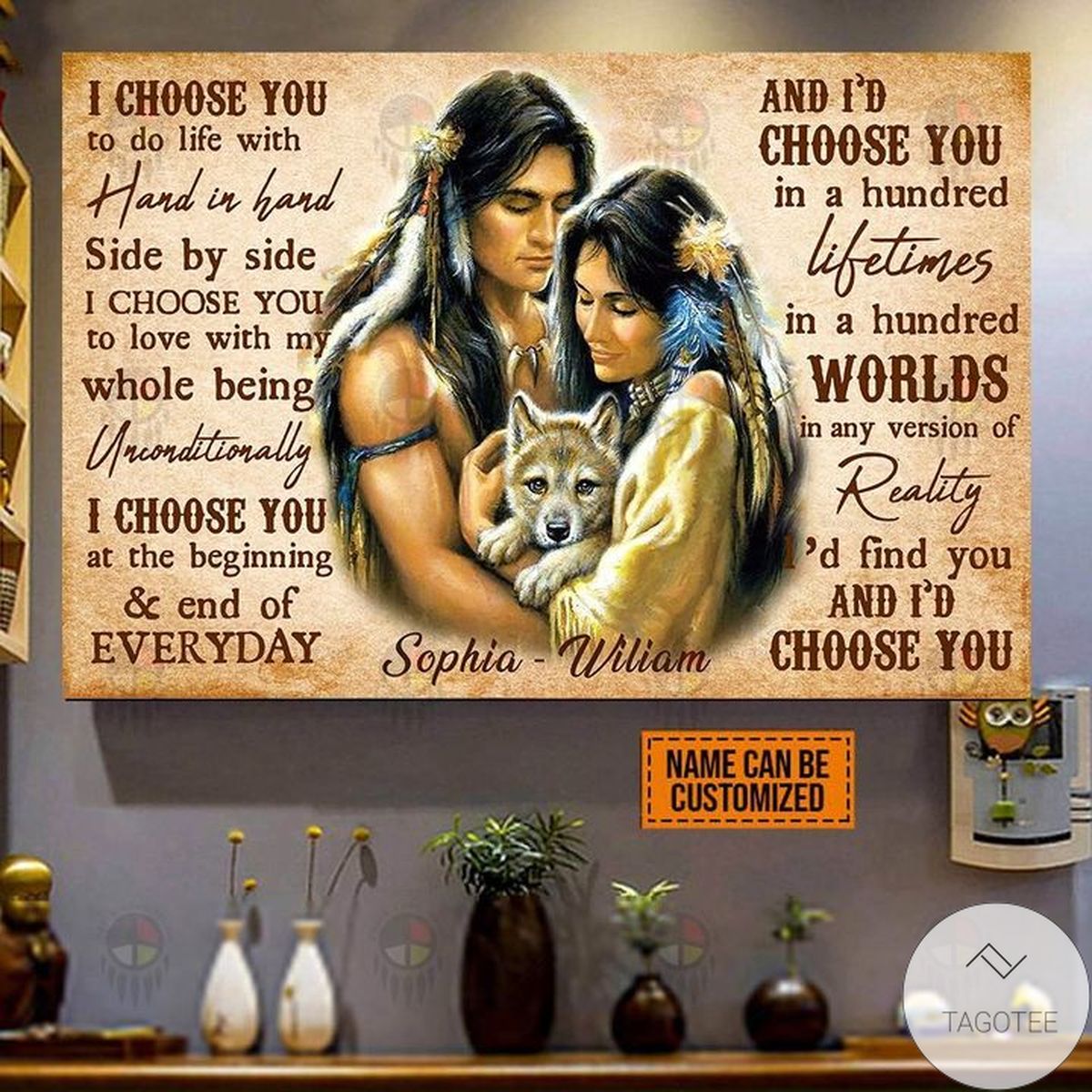 Personalized I Choose You Native American Couple Canvas