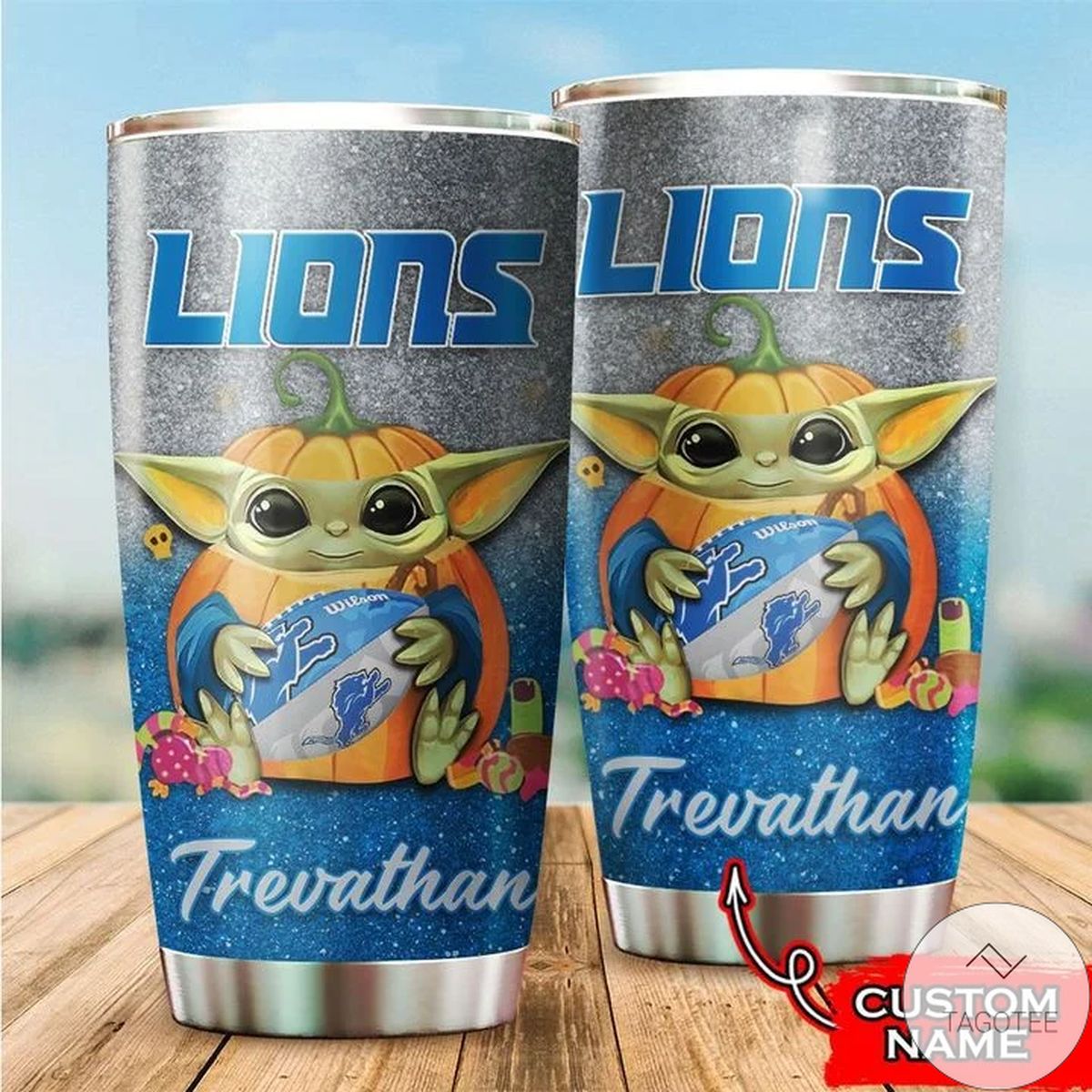 Personalized NFL Detroit Lions Baby Yoda Tumbler Cup Custom name