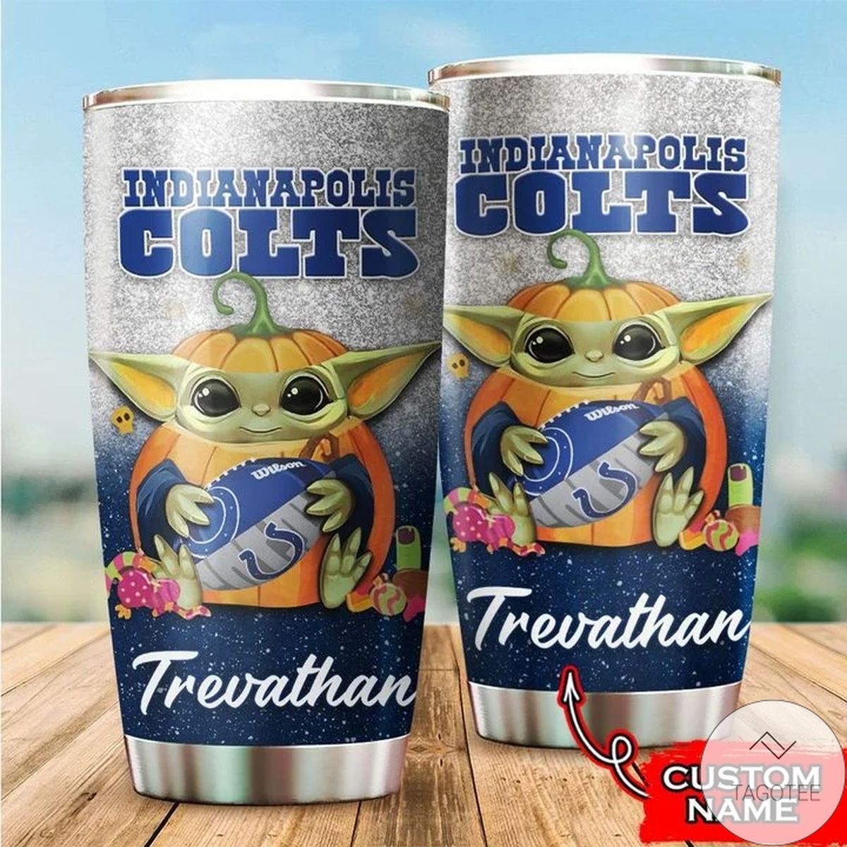 Personalized NFL Indianapolis Colts Baby Yoda Tumbler Cup Custom name