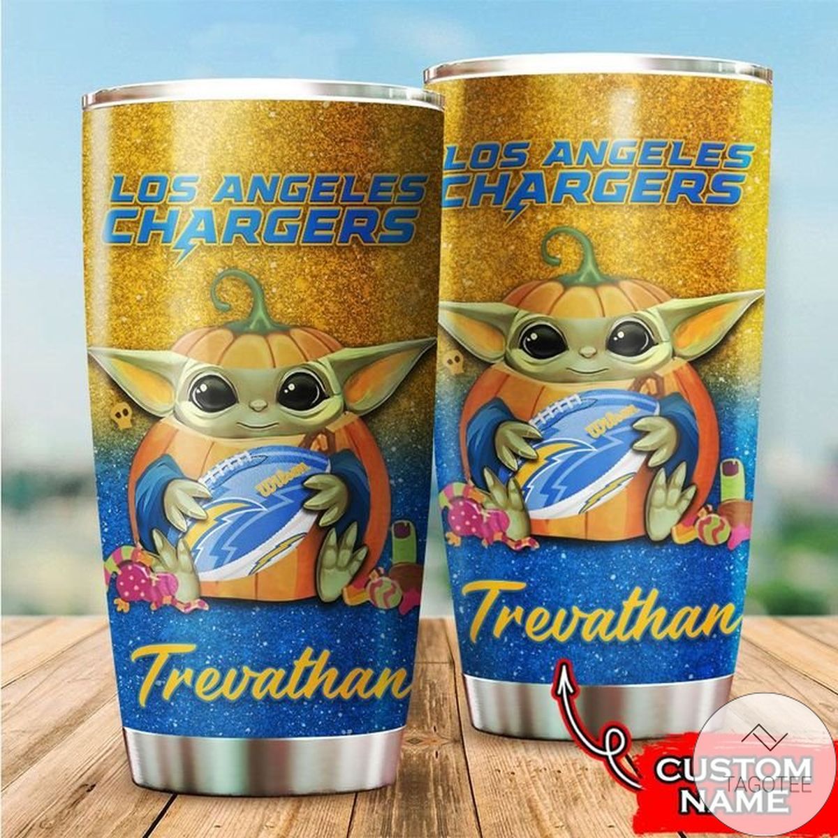 Personalized NFL Los Angeles Chargers Baby Yoda Tumbler Cup Custom name